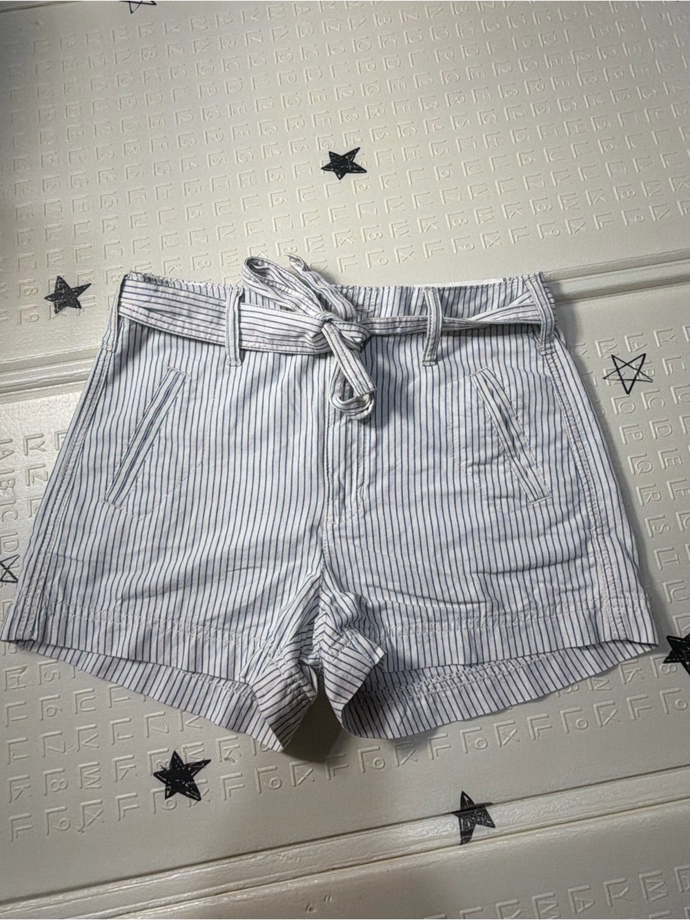 American Eagle Outfitters White Shorts with Navy Pinstripes